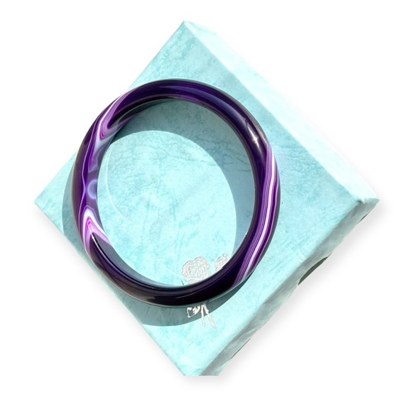 Flashy Natural Agate Chalcedony 64mm Hand Carved Purple Bangle Gemstone Bracelet - Picture 2 of 3